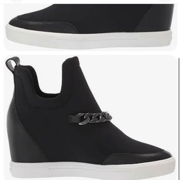 KARL LAGERFELD PARIS,Black Fabric/Leather COVEY WEDGE Sneaker/Bootie/Shoe SZ 5.5 - Picture 2 of 8